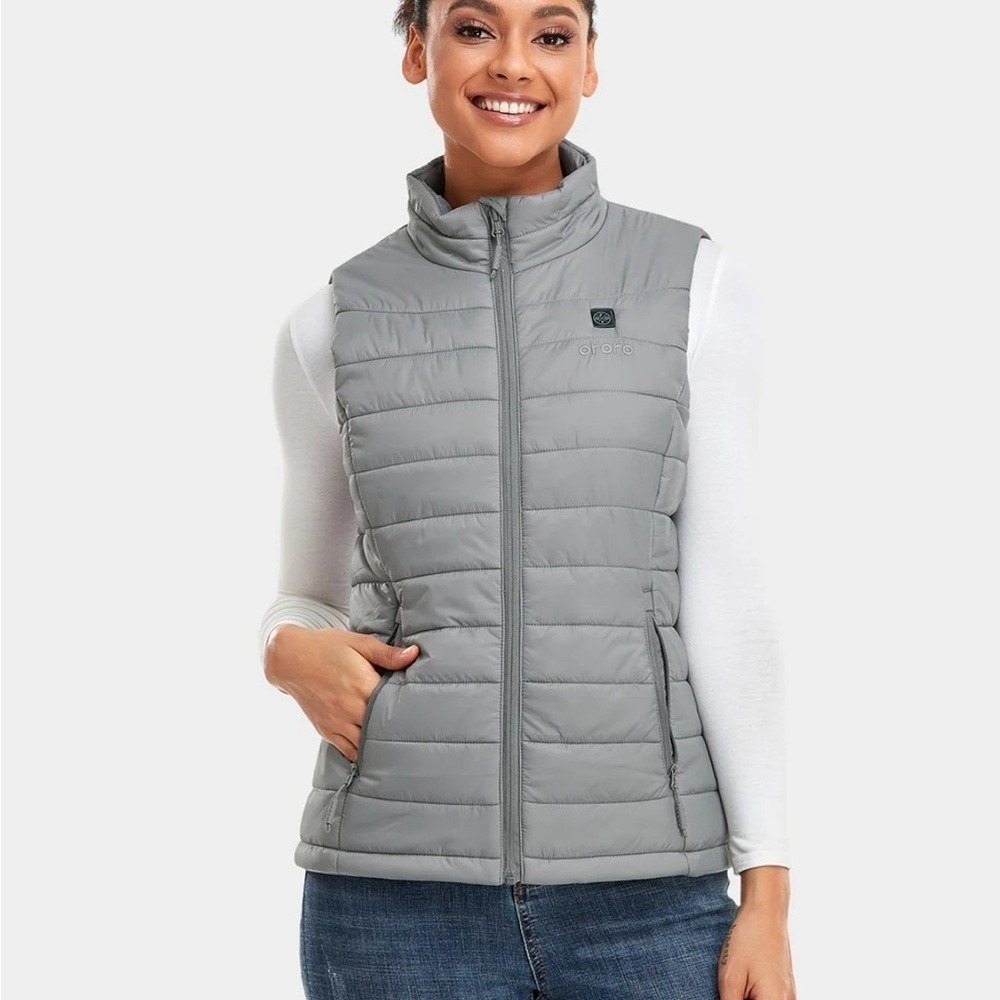 Ororo Heated Puffer Vest Gray Quilted Insulated Full Zip Outdoor Womens Size S
